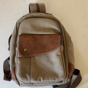 Classic Tan and Brown Canvas Backpack